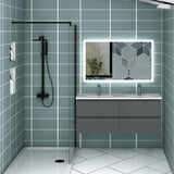 Meuble couleur blanc mat/ anthracite/ bois clair de salle de bain suspend avec 4 titoirs et double vasques (en céramique)