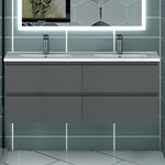 Meuble couleur blanc mat/ anthracite/ bois clair de salle de bain suspend avec 4 titoirs et double vasques (en céramique)
