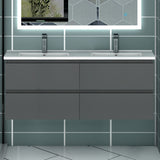 Meuble couleur blanc mat/ anthracite/ bois clair de salle de bain suspend avec 4 titoirs et double vasques (en céramique)