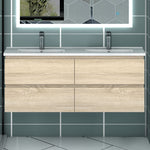 Meuble couleur blanc mat/ anthracite/ bois clair de salle de bain suspend avec 4 titoirs et double vasques (en céramique)