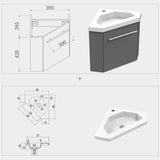 Meuble de salle de bain, meuble sous vasque d'angle à suspendre, meuble de rangement MDF 40cm, livrée avec vasque