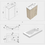 Meuble de salle de bain, meuble sous vasque à suspendre, meuble de rangement MDF 45cm, livrée avec vasque Blanc / Bois clair