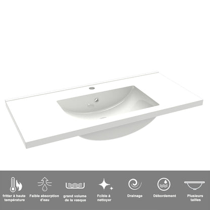 Meuble avec un plan vasque en céramique, Meuble suspendu, couleur blanc/anthracite/bois clair