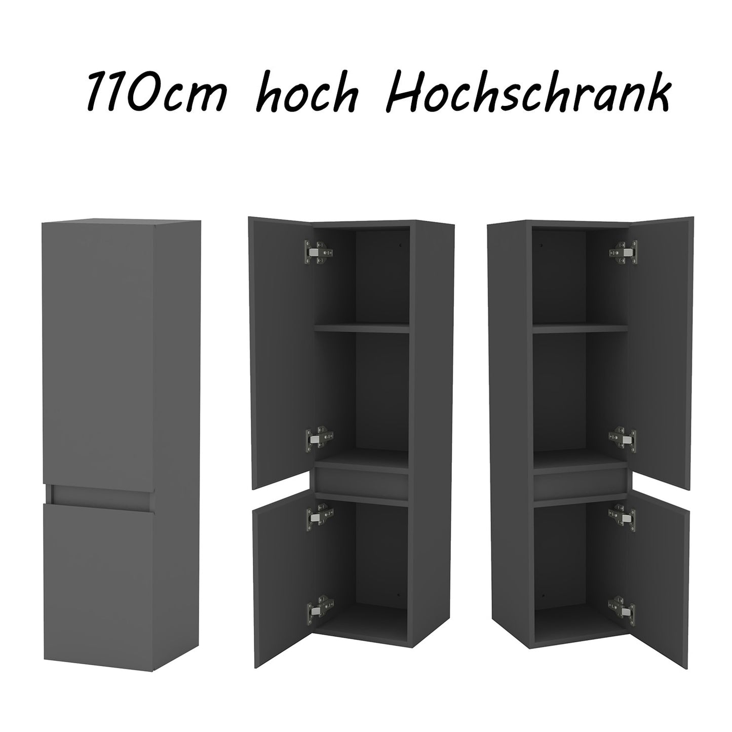 83/110/135,1cm Colonne salle de bain anthracite, Armoire haute étagère de rangement, Meuble de salle de bain