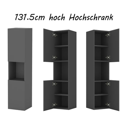 83/110/135,1cm Colonne salle de bain anthracite, Armoire haute étagère de rangement, Meuble de salle de bain
