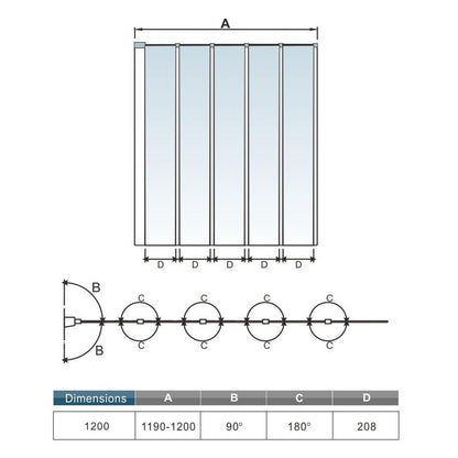 Pare-baignoire 120x140cm 5 volets pivotants pliants Océan écran de baignoire verre