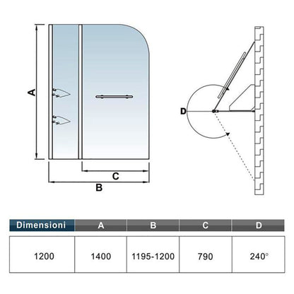 Océan OCEAN pare-baignoire 100/120x140cm écran baignoire pivotant avec les étagères et la poignée en inox