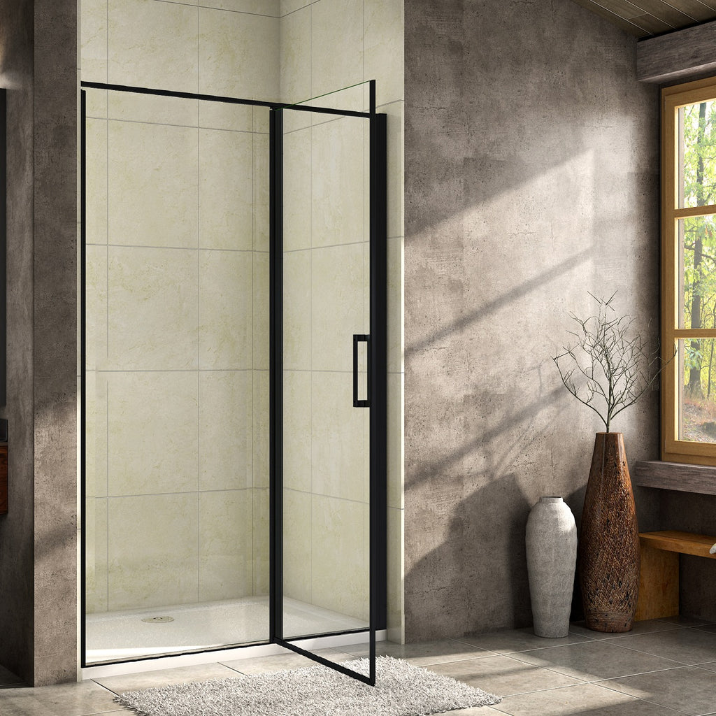 porte de douche 185cm profilé noir mat verre anticalcaire porte de