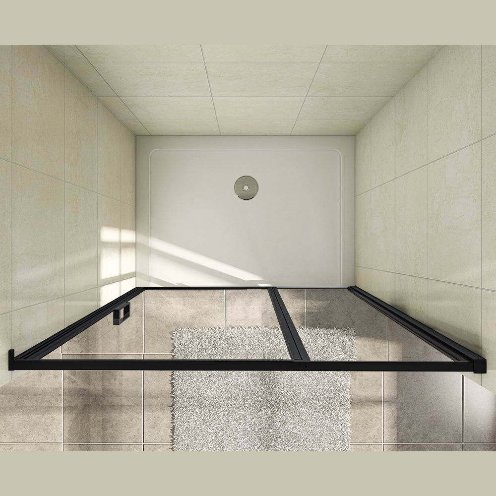 porte de douche 185cm profilé noir mat verre anticalcaire porte de douche pivotante Océan