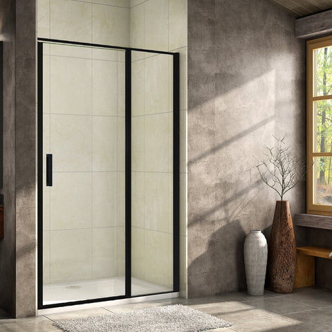 porte de douche 185cm profilé noir mat verre anticalcaire porte de douche pivotante Océan