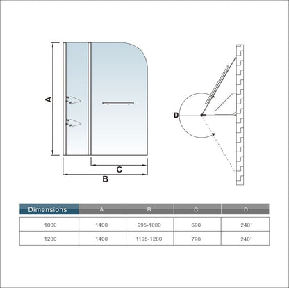 Pare-baignoire 100 110 120x140cm Ocean ecran de baignoire 5mm verre de securite