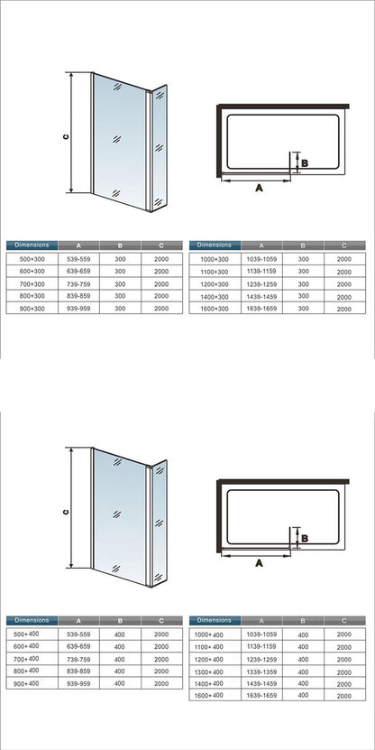 Océan Paroi de douche noire avec volet pivotant 30 / 40 cm modèle d' Itaroi avec une barre extensible 73-120cm