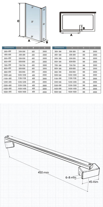 Paroi de douche avec volet pivotant 30 / 40 cm modèle d' Itaroi avec une fixation 45cm