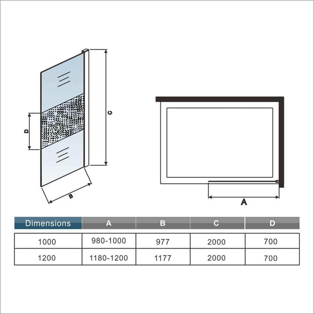 Paroi de douche 90-140x200cm en 8mm verre anticalcaire et sable au milieu livre avec une barre 73-120cm
