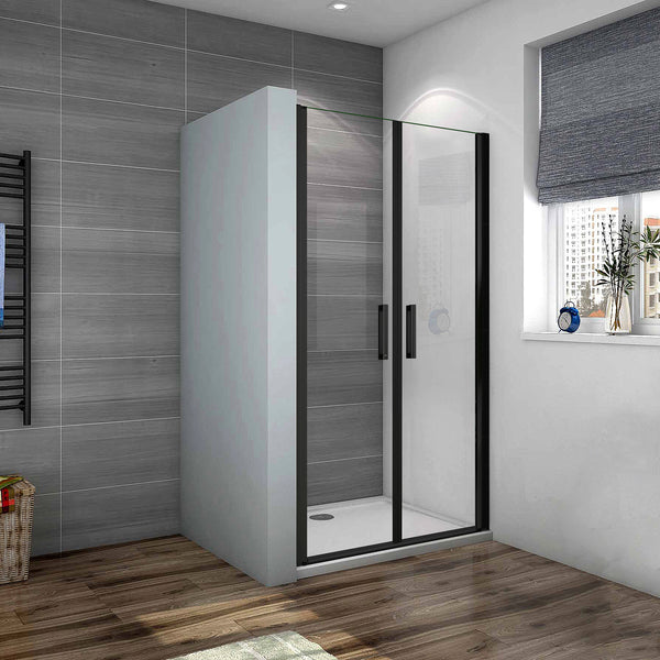 Océan Porte de douche battante noire 80 / 90 / 100x200cm profité noir et 8mm anti-calcaire