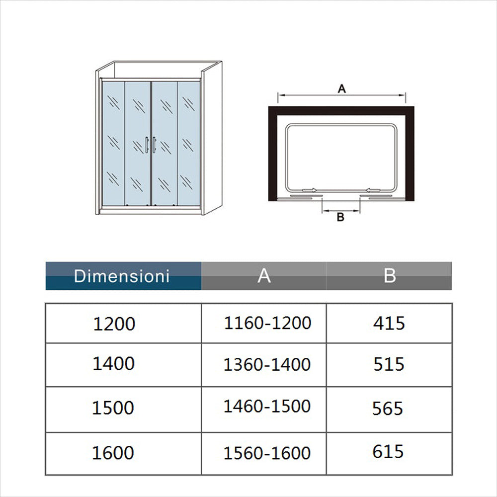 Porte de douche coulissante 140x190cm en niche l'accès au centre Océan