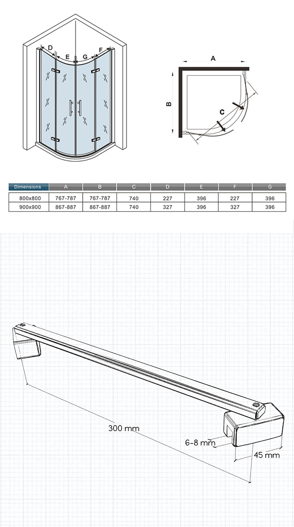 Océan Cabine de douche pivotante 195cm accès d'angle modèle de Quantina