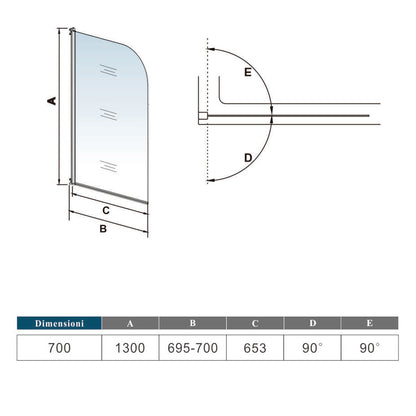 Océan pare-baignoire 70x130cm écran baignoire pivotant avec la poignée en inox