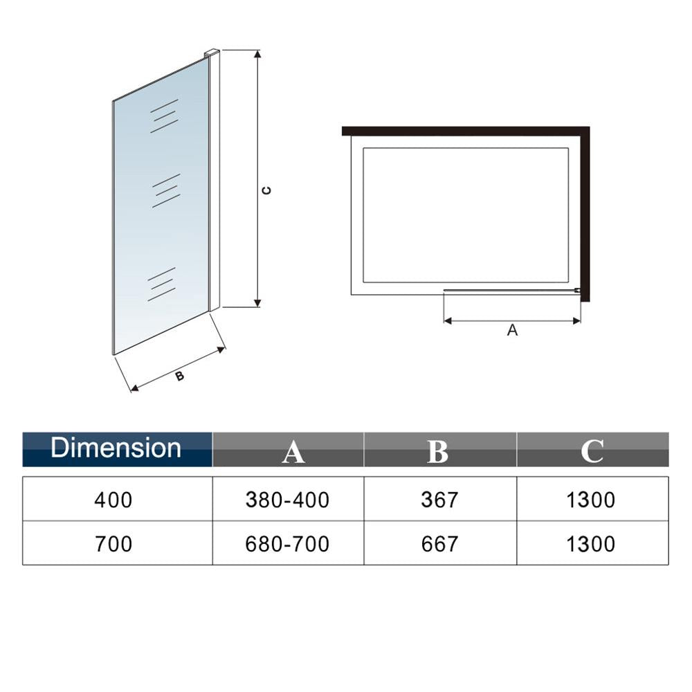 pare-baignoire 40/70x130cm écran fixé en verre anti-calcaire Océan